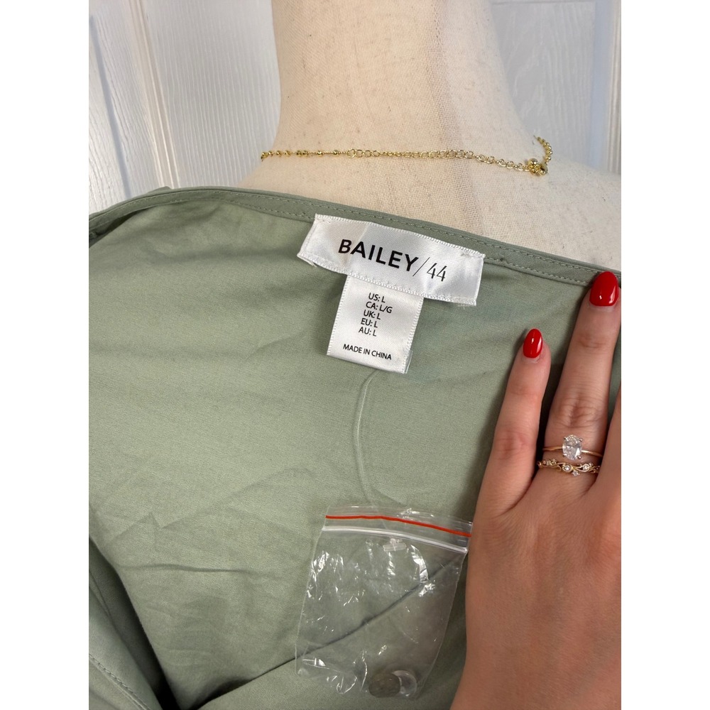 NEW Bailey 44 Sage Green Puff Sleeve Button Front A-Line Dress NWT Size L - Picture 8 of 9